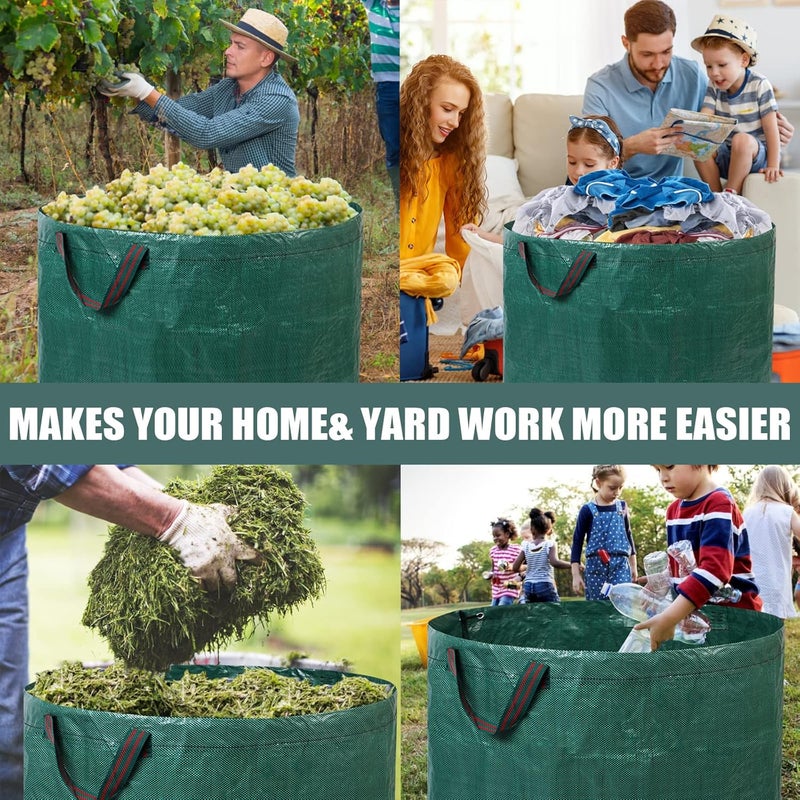 Pilntons 4 Pack 137 Gallons Reusable Yard Waste Bags with Double Bottom Layer Extra Large Leaf Lawn Bags Reusable Heavy Duty With 4 Reinforced Handles Garden waste Bags for Debris Grass Clipping - Image 3